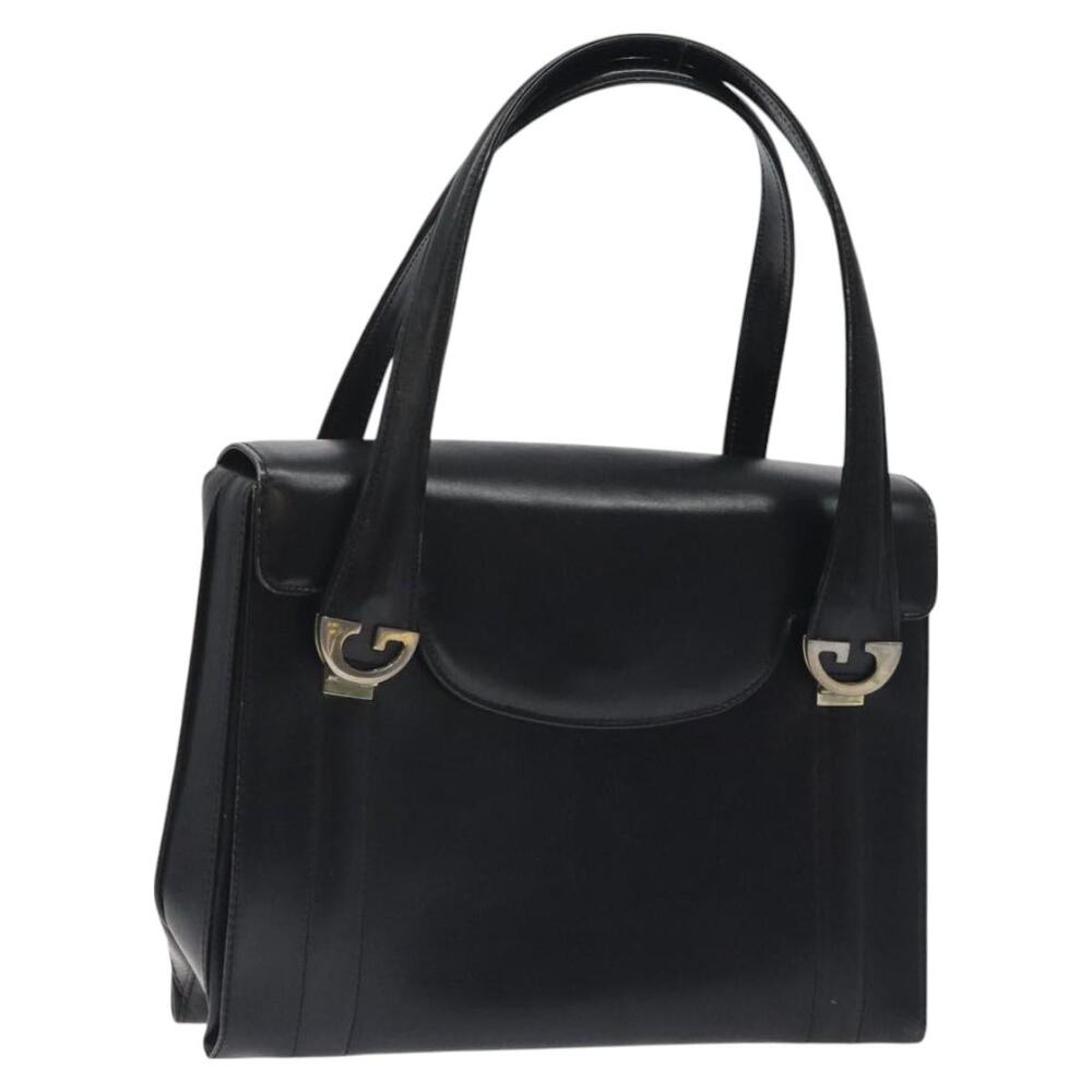 GUCCI Hand Bag Leather Black Gold